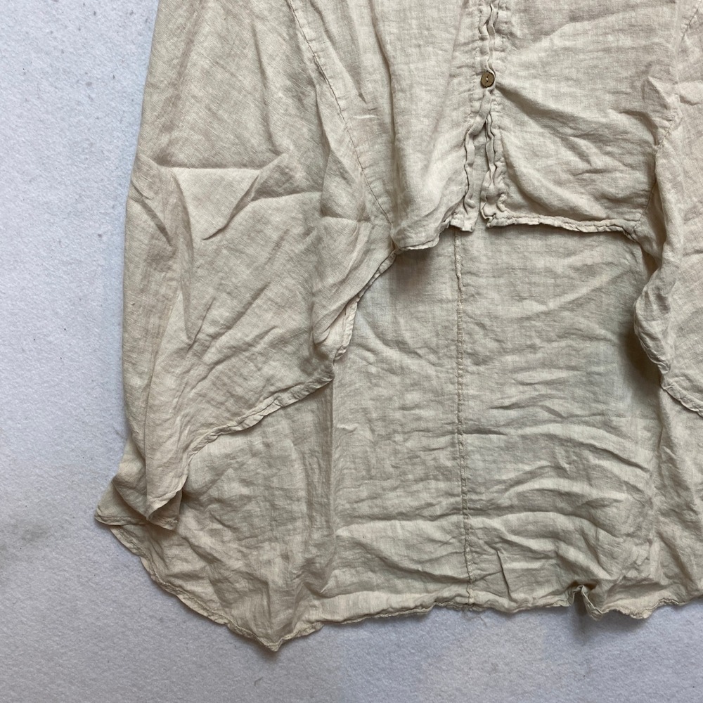 Linen Tunic Dress Womens One Size Beige High Low Roll Tab Sleeve Made in Italy - Picture 4 of 8